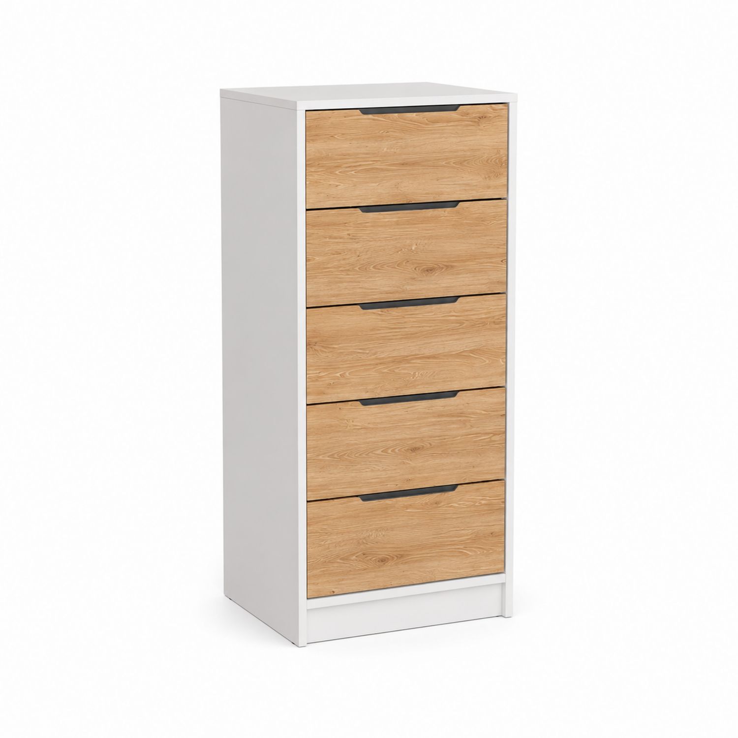 Commode haute en bois avec 5 tiroirs Blanc et Chêne clair-Xeltrivare