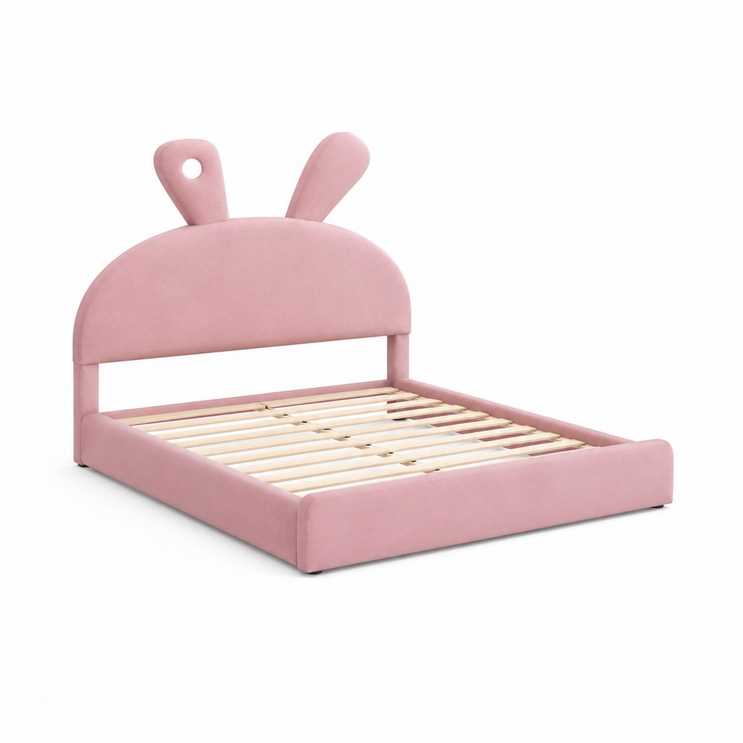 Lit enfant en bois et velours Rose 140x70 cm-Xeltrivare