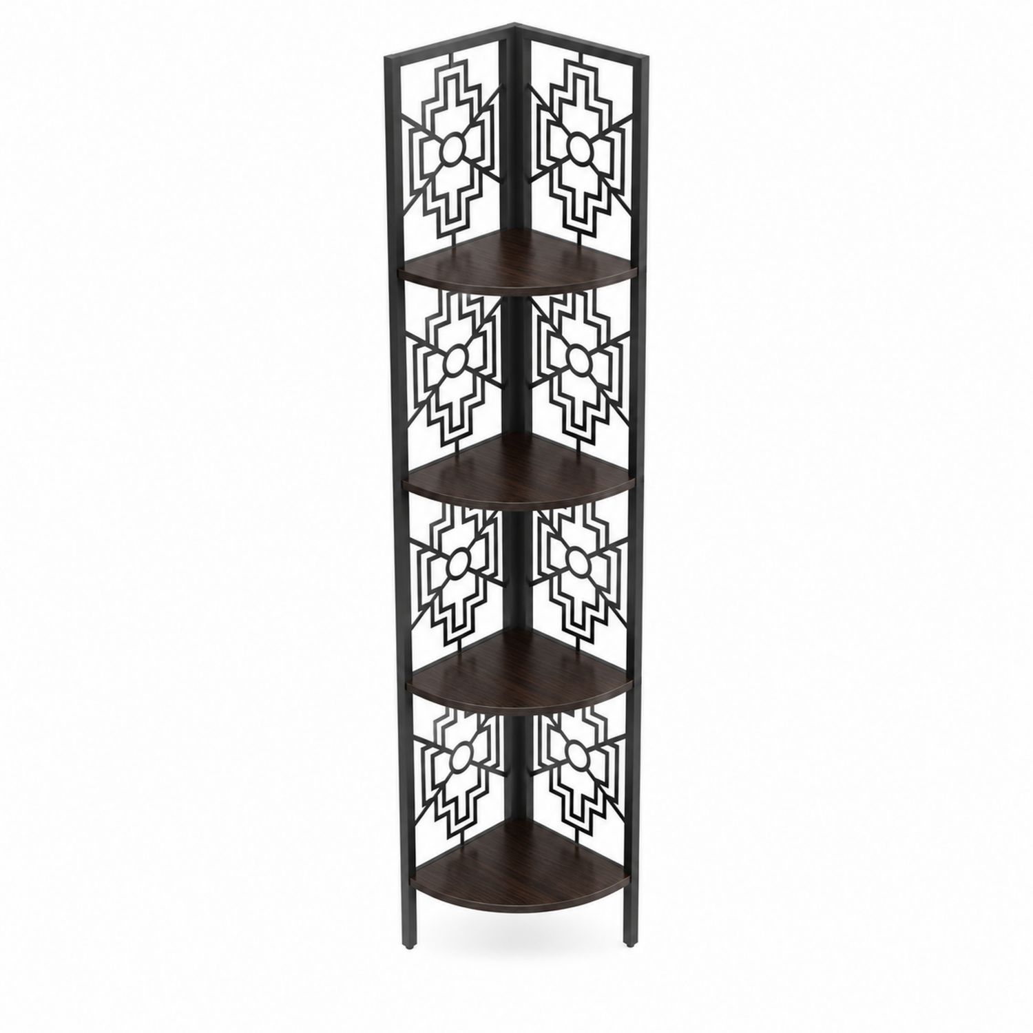 Étagère d'angle en métal et bois 5 niveaux géométrique noir-Xeltrivare