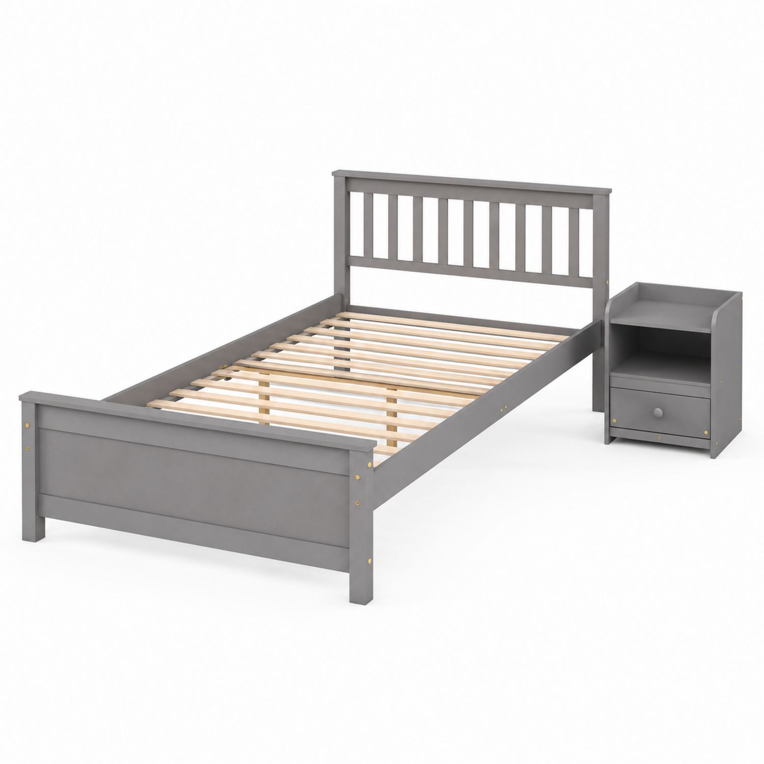 Lit simple en bois avec table de chevet 90x190 cm-Xeltrivare