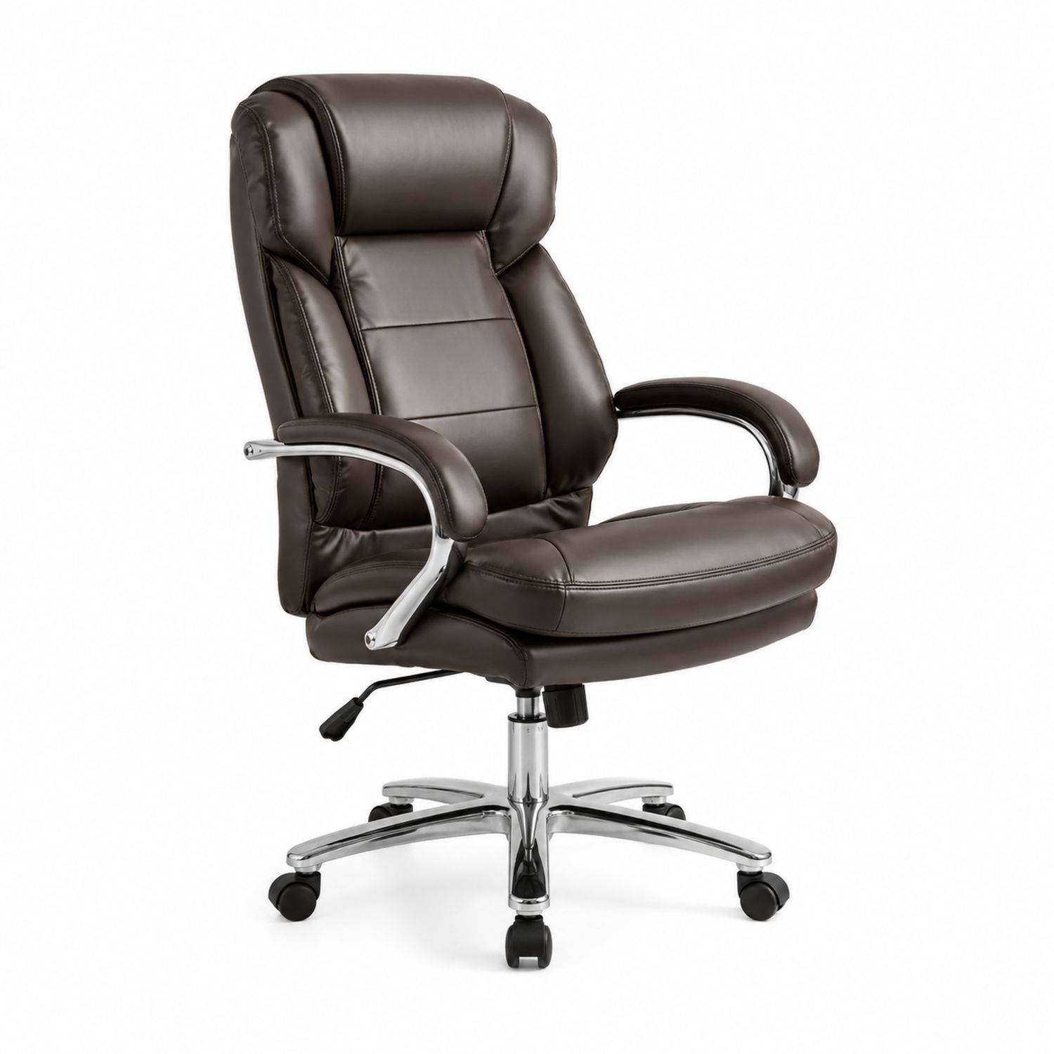 Chaise de bureau en cuir synthétique marron avec accoudoirs en métal chromé-Xeltrivare