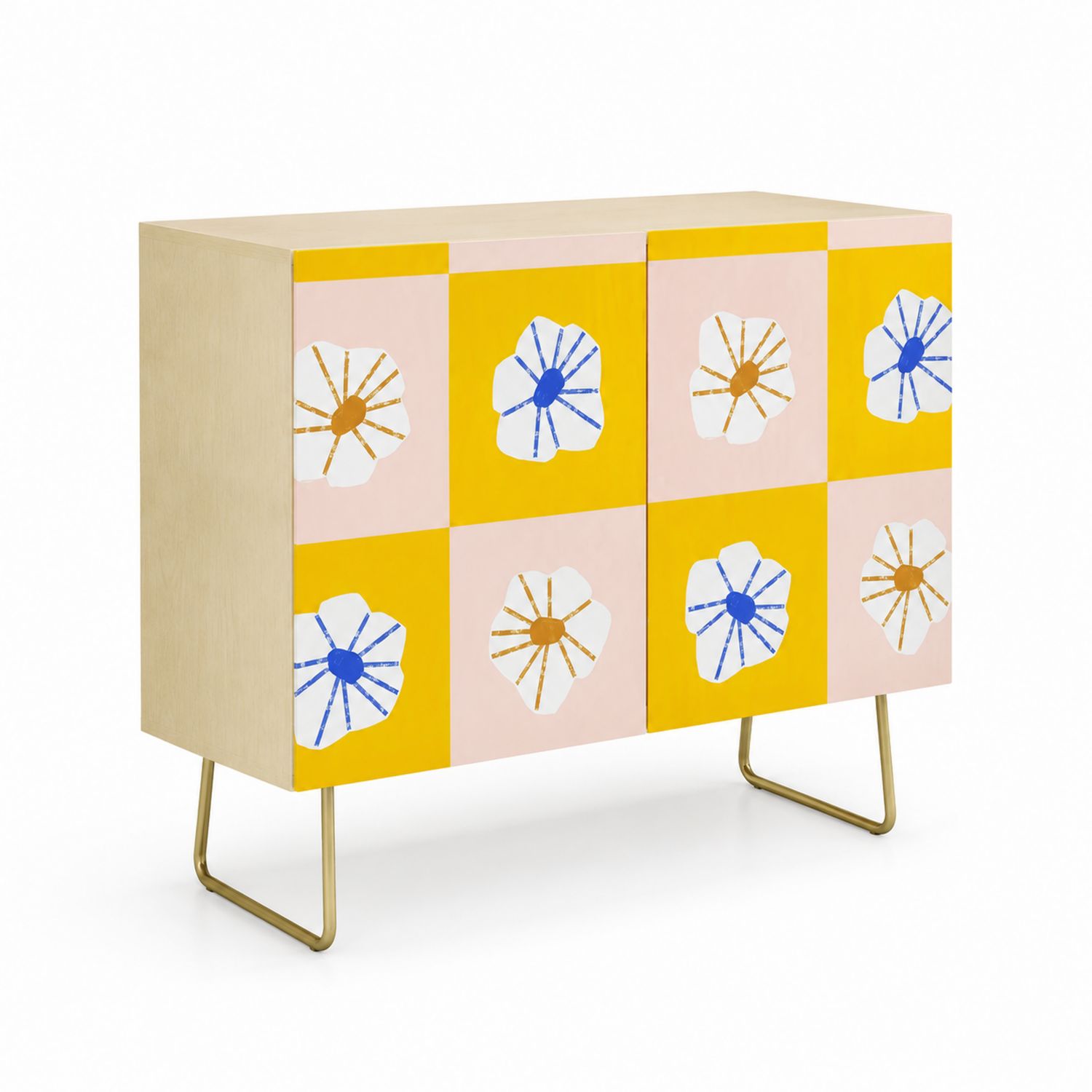 Buffet en bois et métal avec motif floral multicolore-Xeltrivare