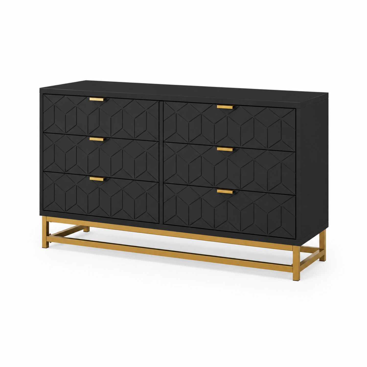 Commode 6 tiroirs en bois noir avec base en métal doré-Xeltrivare