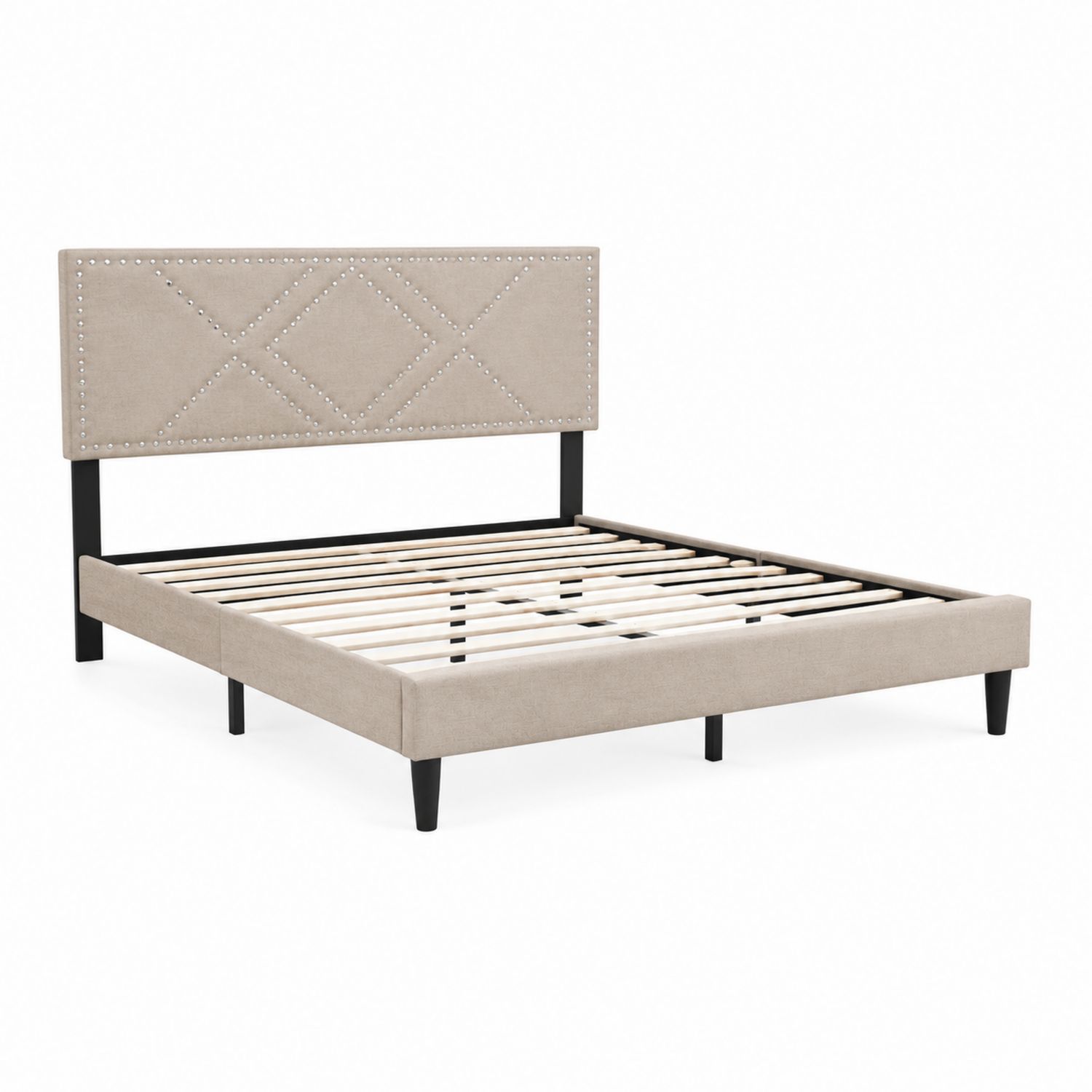 Lit double en polyester beige 160x200 cm-Xeltrivare
