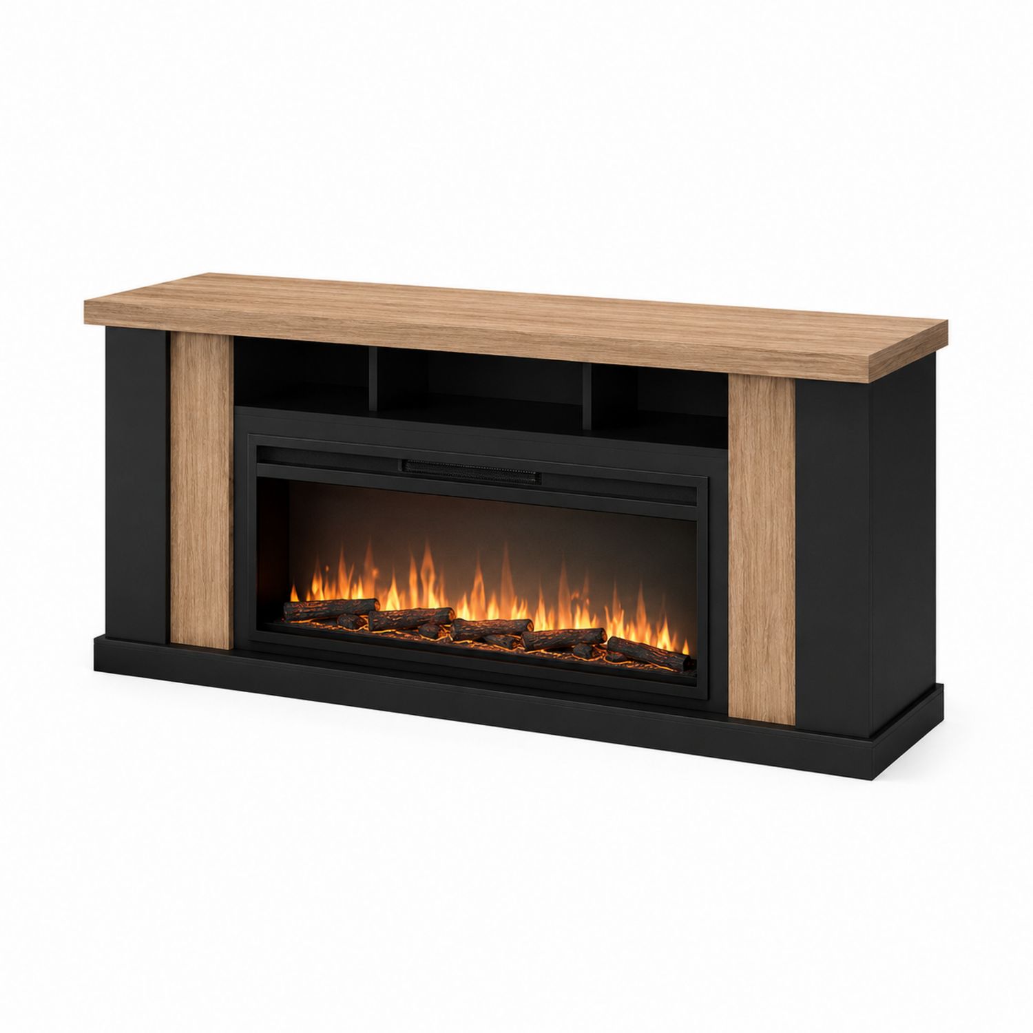 Meuble TV avec cheminée électrique Noir et Bois 120 x 40 x 60 cm-Xeltrivare