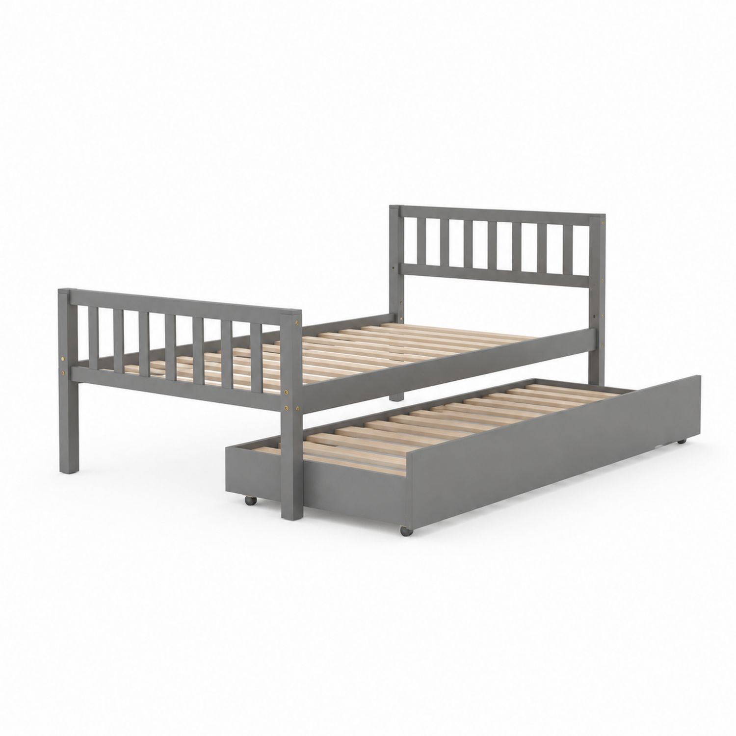Lit simple en bois gris avec tiroir de rangement-Xeltrivare