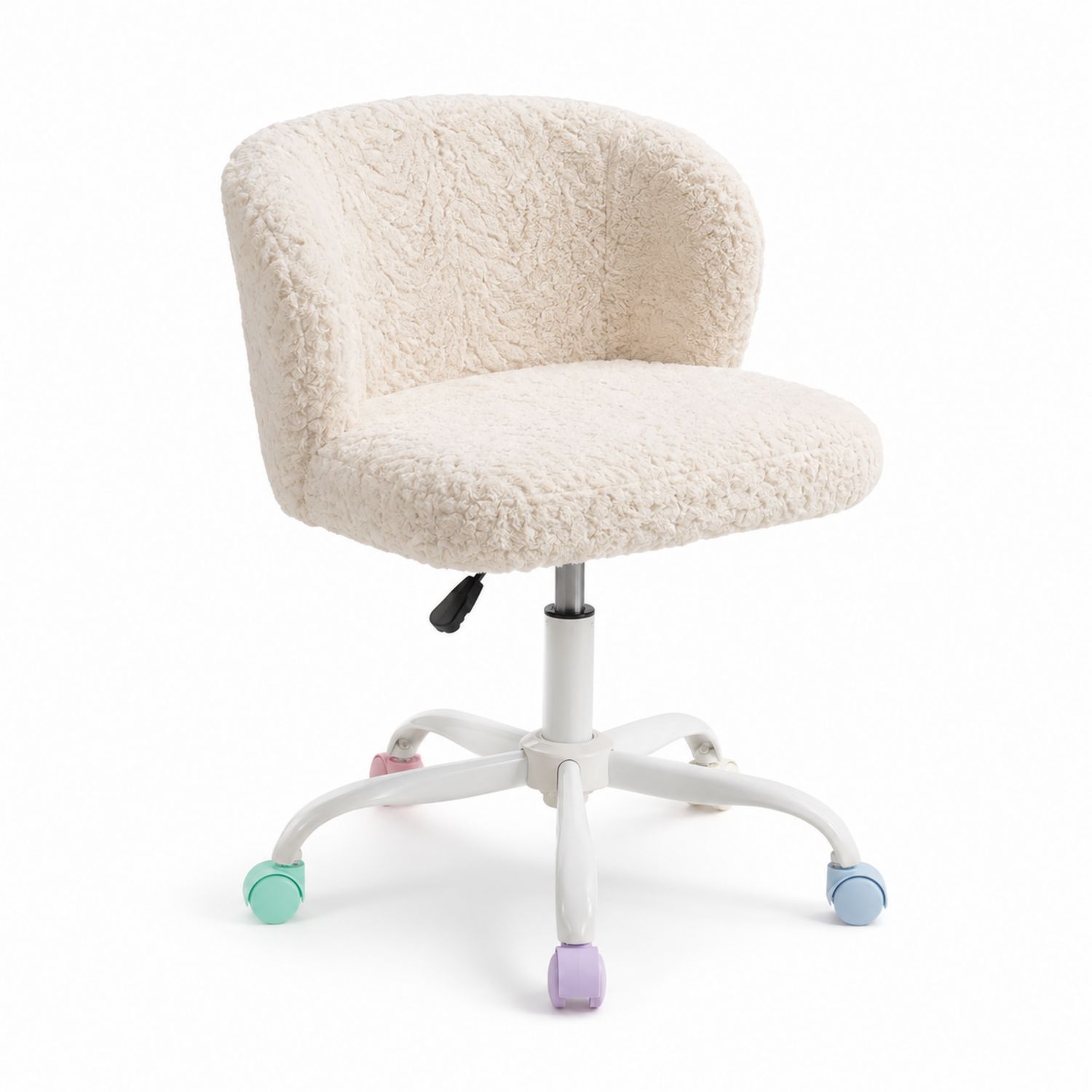 Chaise de bureau en tissu bouclé beige avec roulettes colorées-Xeltrivare