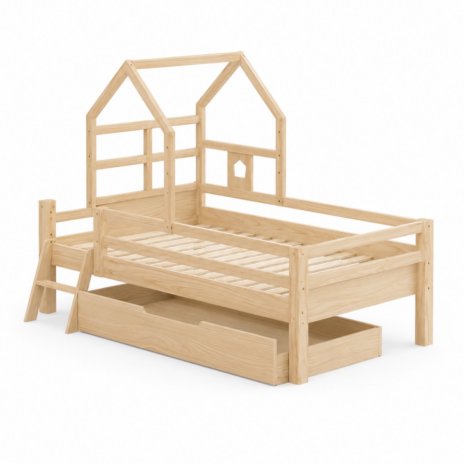 Lit enfant en bois de pin avec tiroir et échelle-Xeltrivare