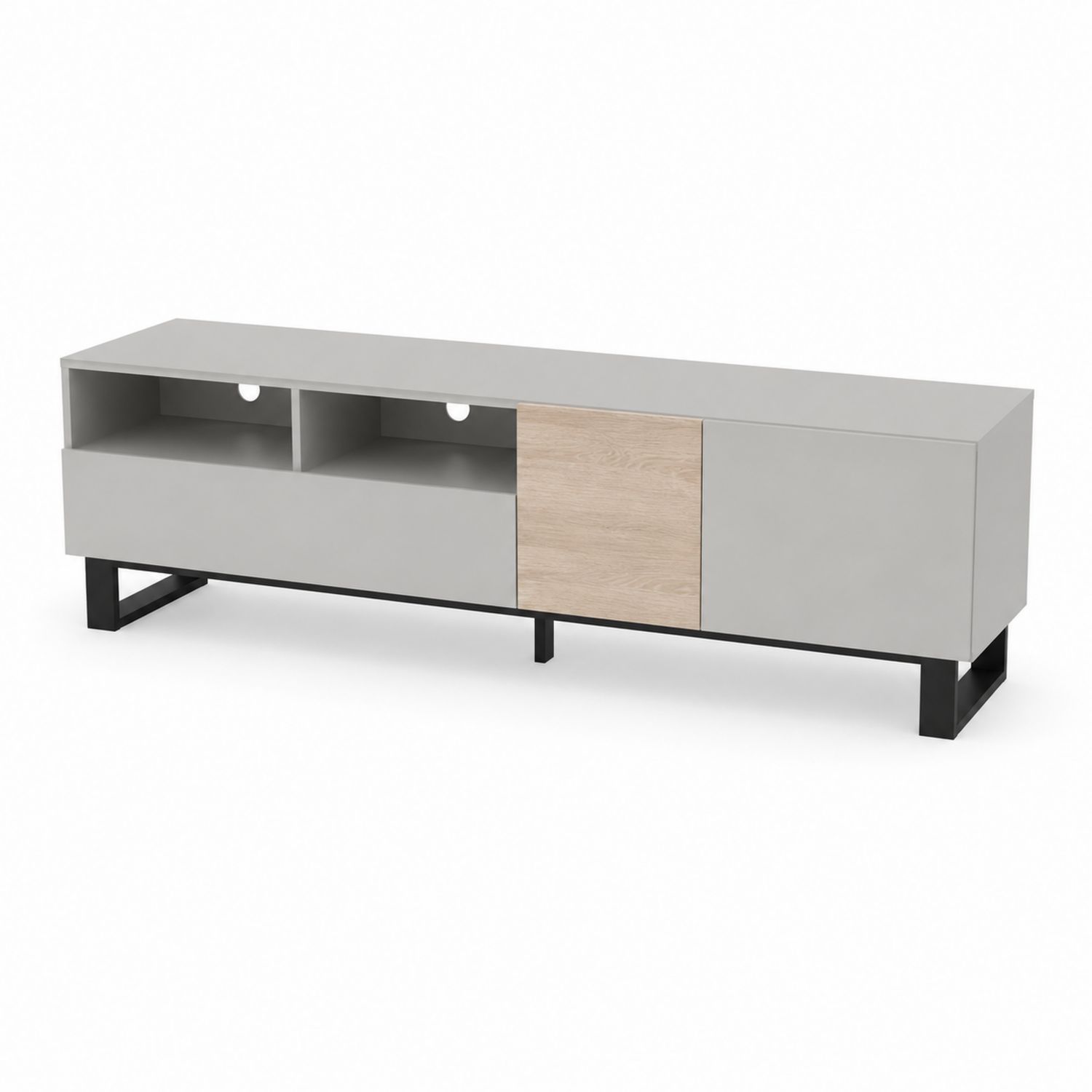 Meuble TV en bois et métal Gris et Chêne clair 180x40x50 cm-Xeltrivare