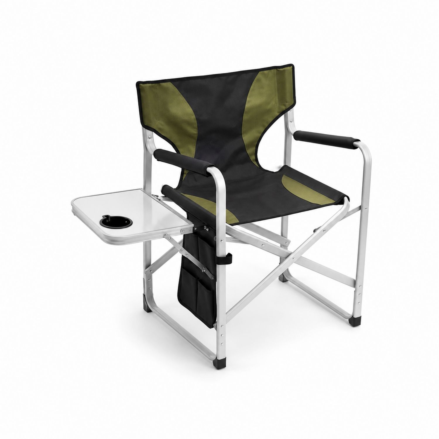 Chaise pliante en aluminium avec plateau et porte-gobelet Noir/Vert-Xeltrivare