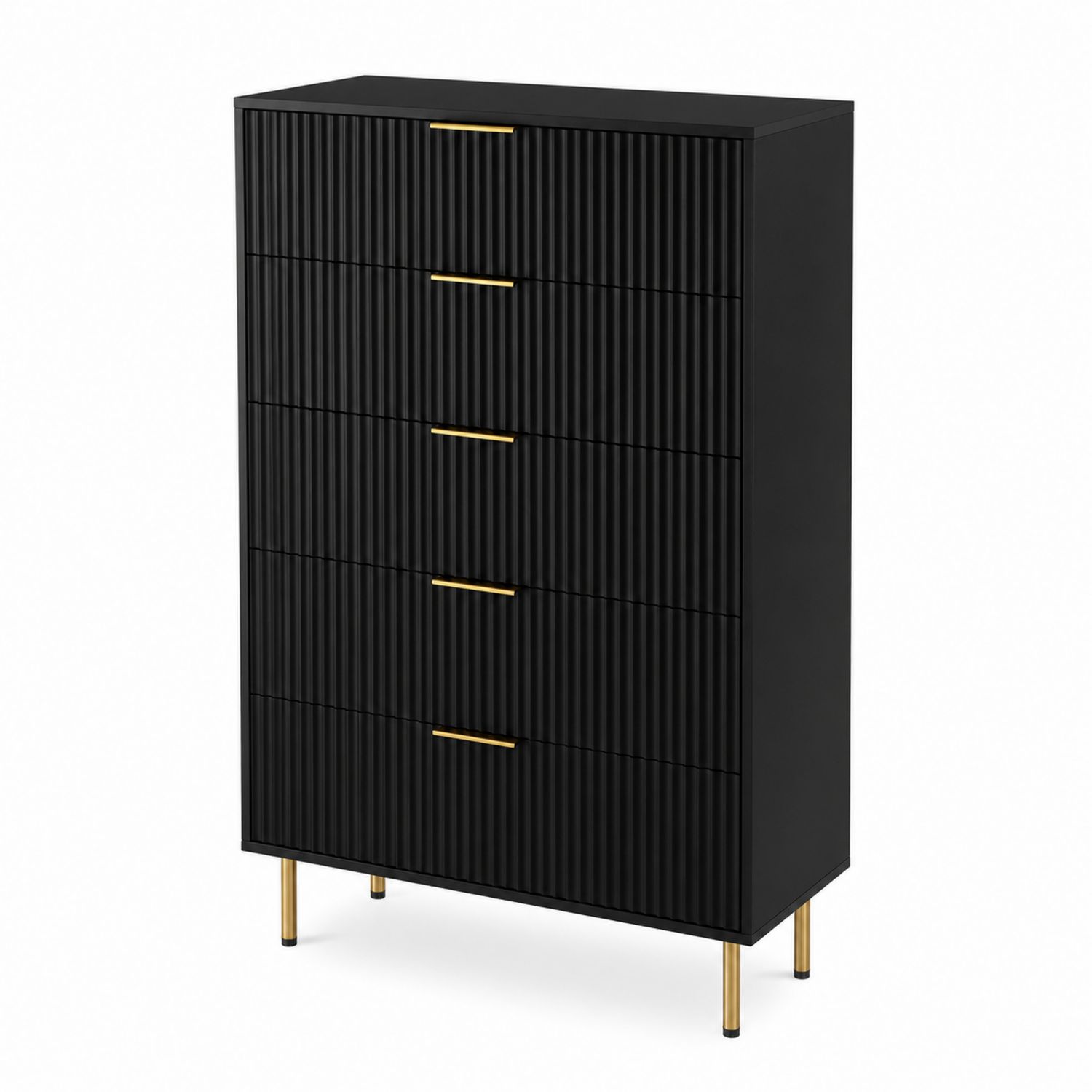 Commode en MDF Noir 5 Tiroirs avec Poignées Dorées-Xeltrivare