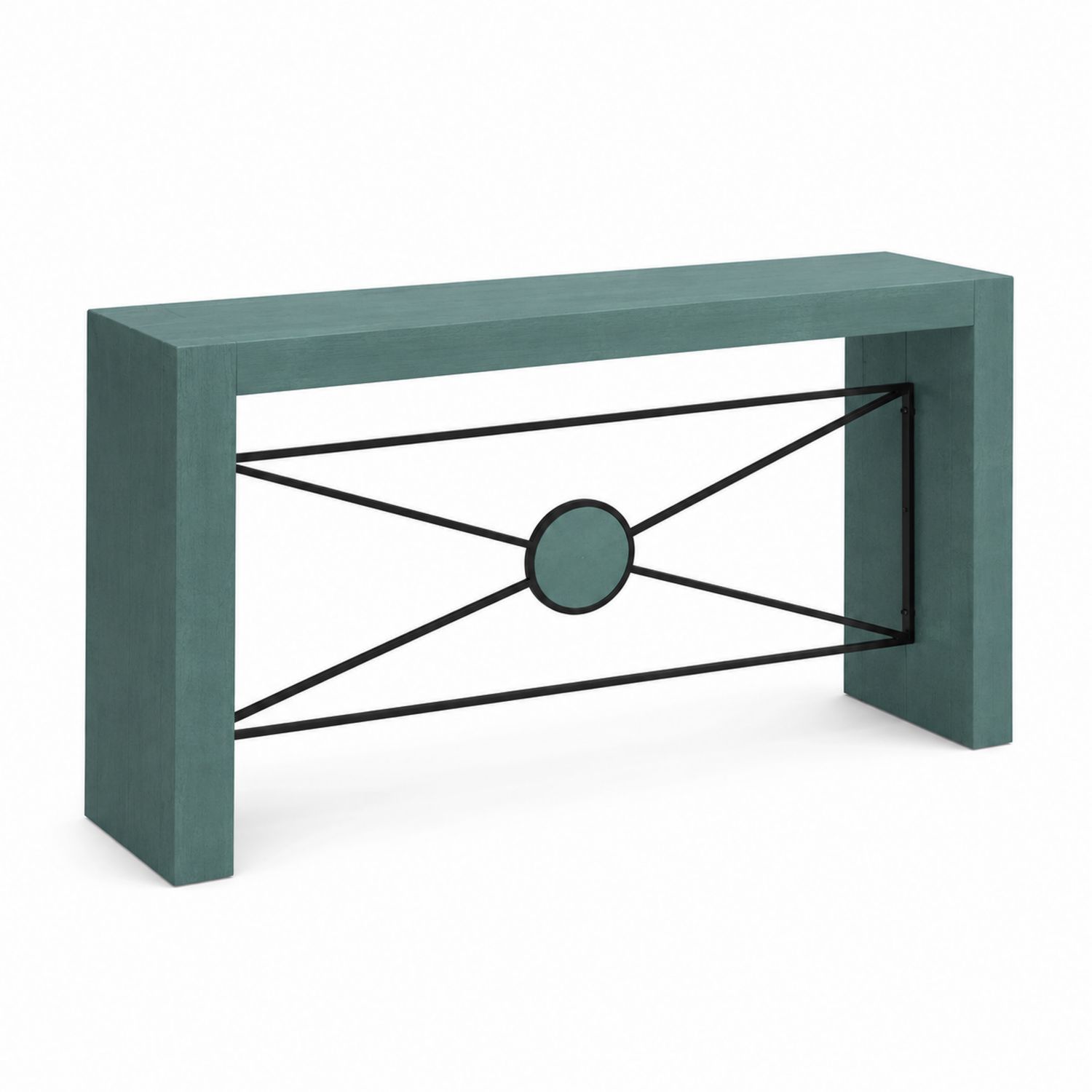 Console rectangulaire en bois et métal noir Vert-Xeltrivare