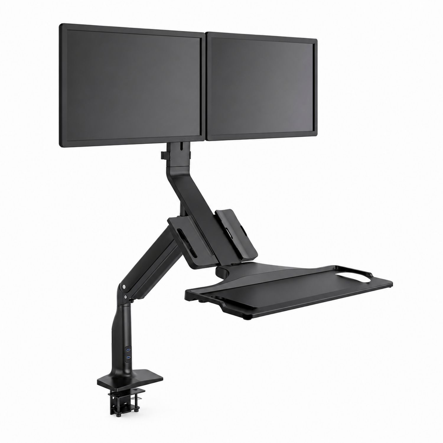 Support d'écran double réglable pour bureau avec plateau clavier, acier, noir-Xeltrivare