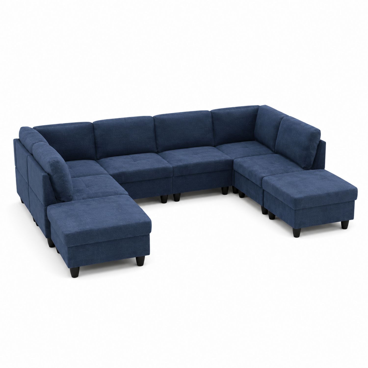 Canapé d'angle modulable en U 7 places tissu bleu marine-Xeltrivare