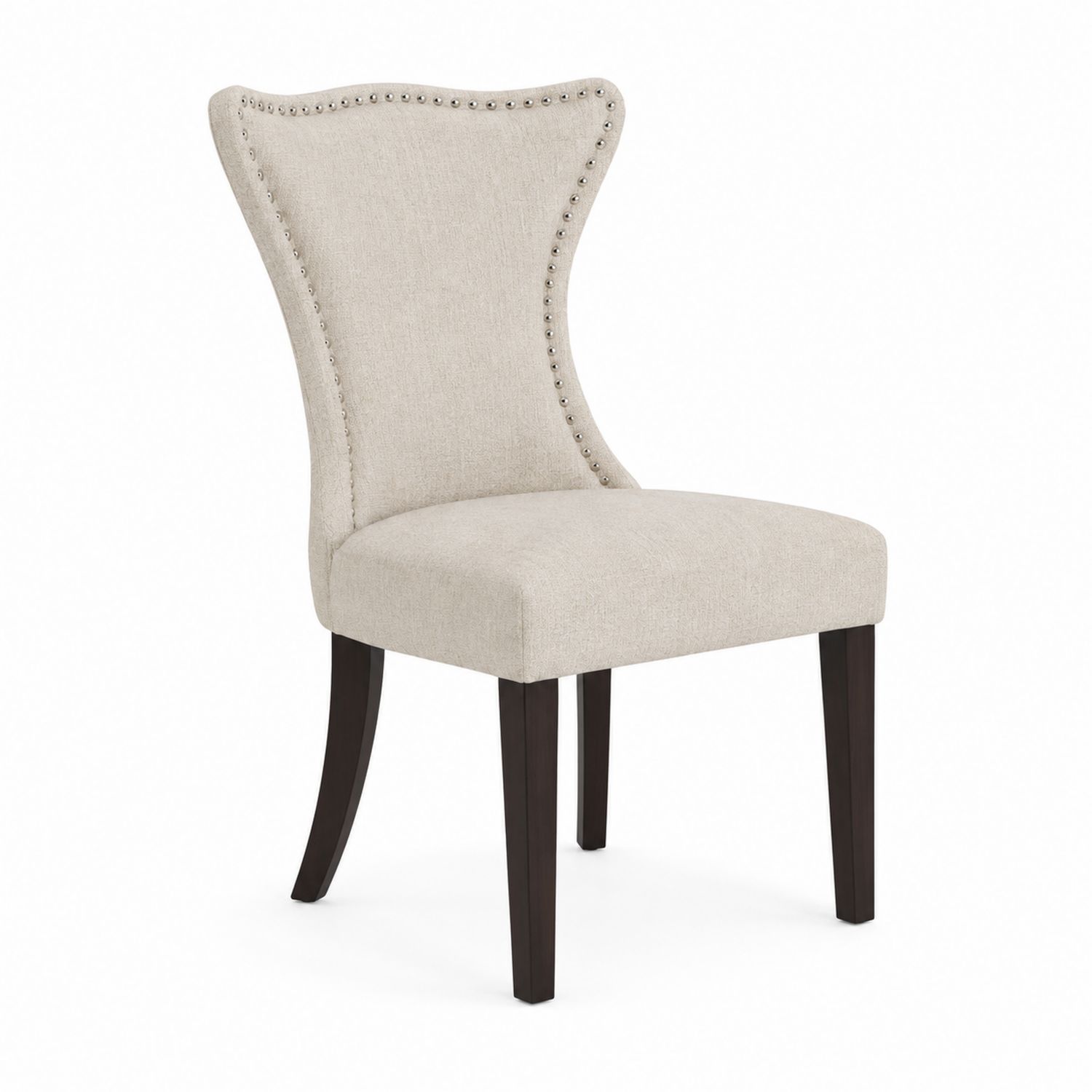 Chaise en bois et lin beige avec clous décoratifs-Xeltrivare