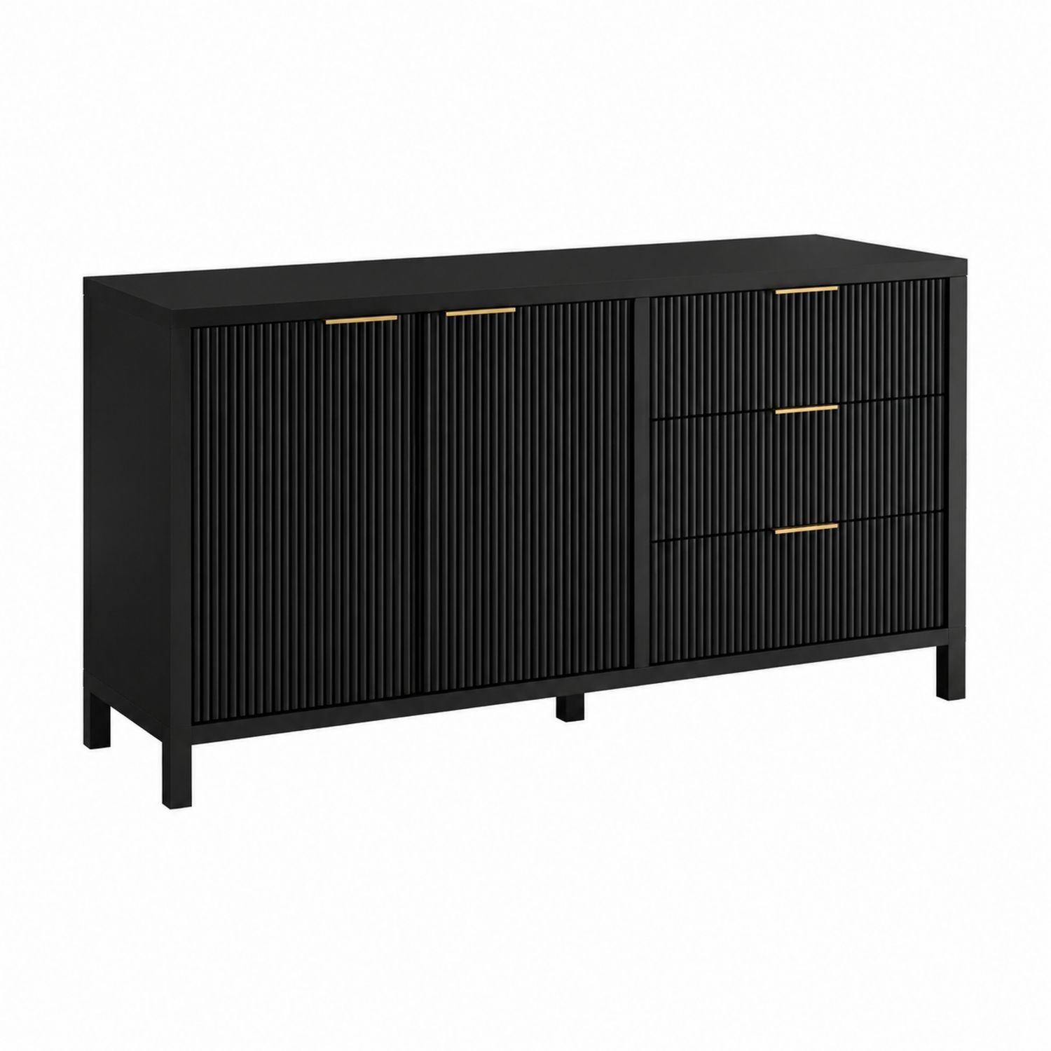 Buffet en bois noir à deux portes et trois tiroirs-Xeltrivare