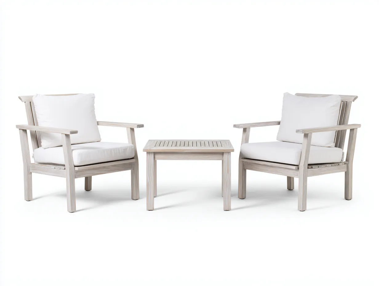 Tisch- und Stuhlset Holz 2 Armsessel 70x60x46 cm - Weiß - Gartenset mit Lattenplatte