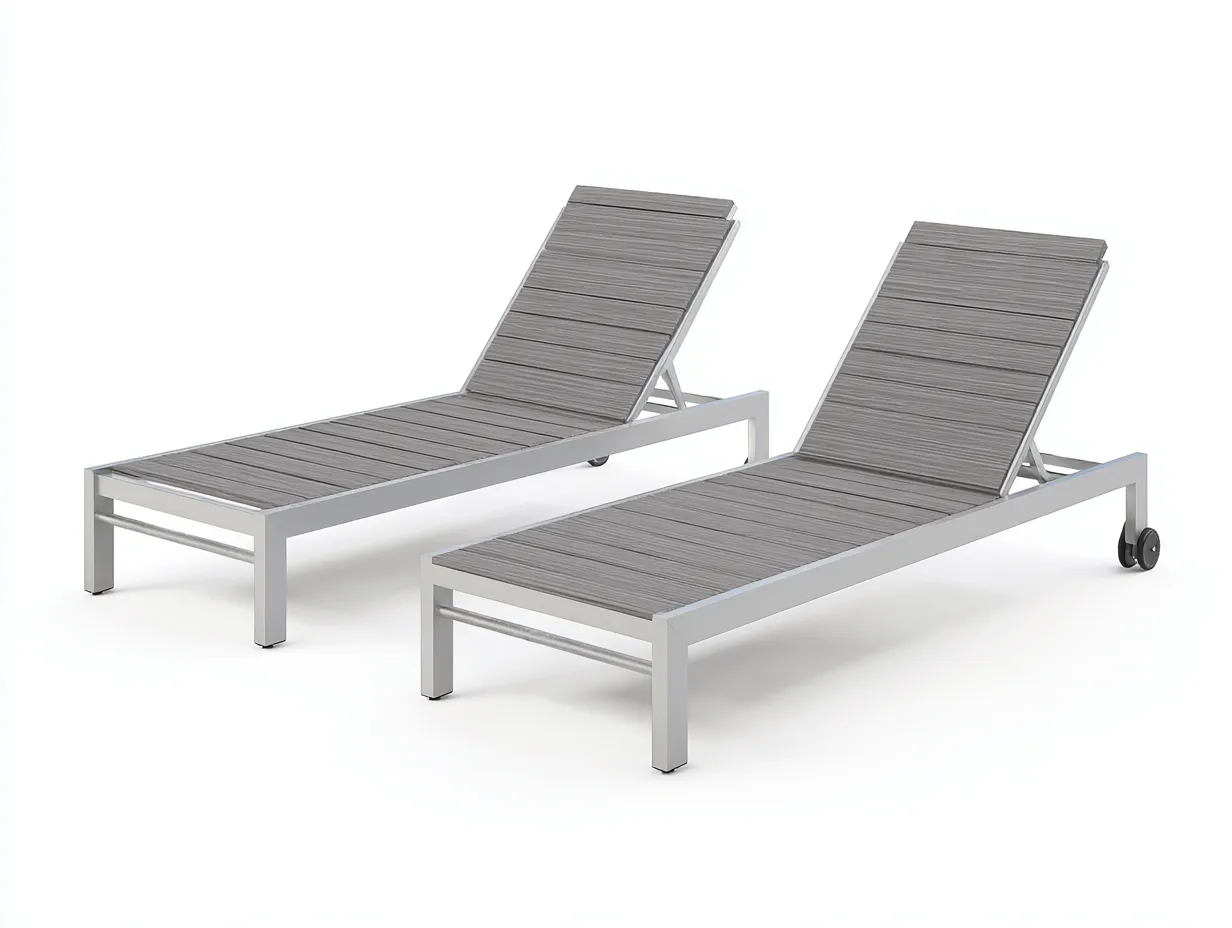 Liegestuhl 2 Stück aus Metall mit grauer Liegefläche 201 x 68 x 85 cm - grau und silber - rollbar für außen