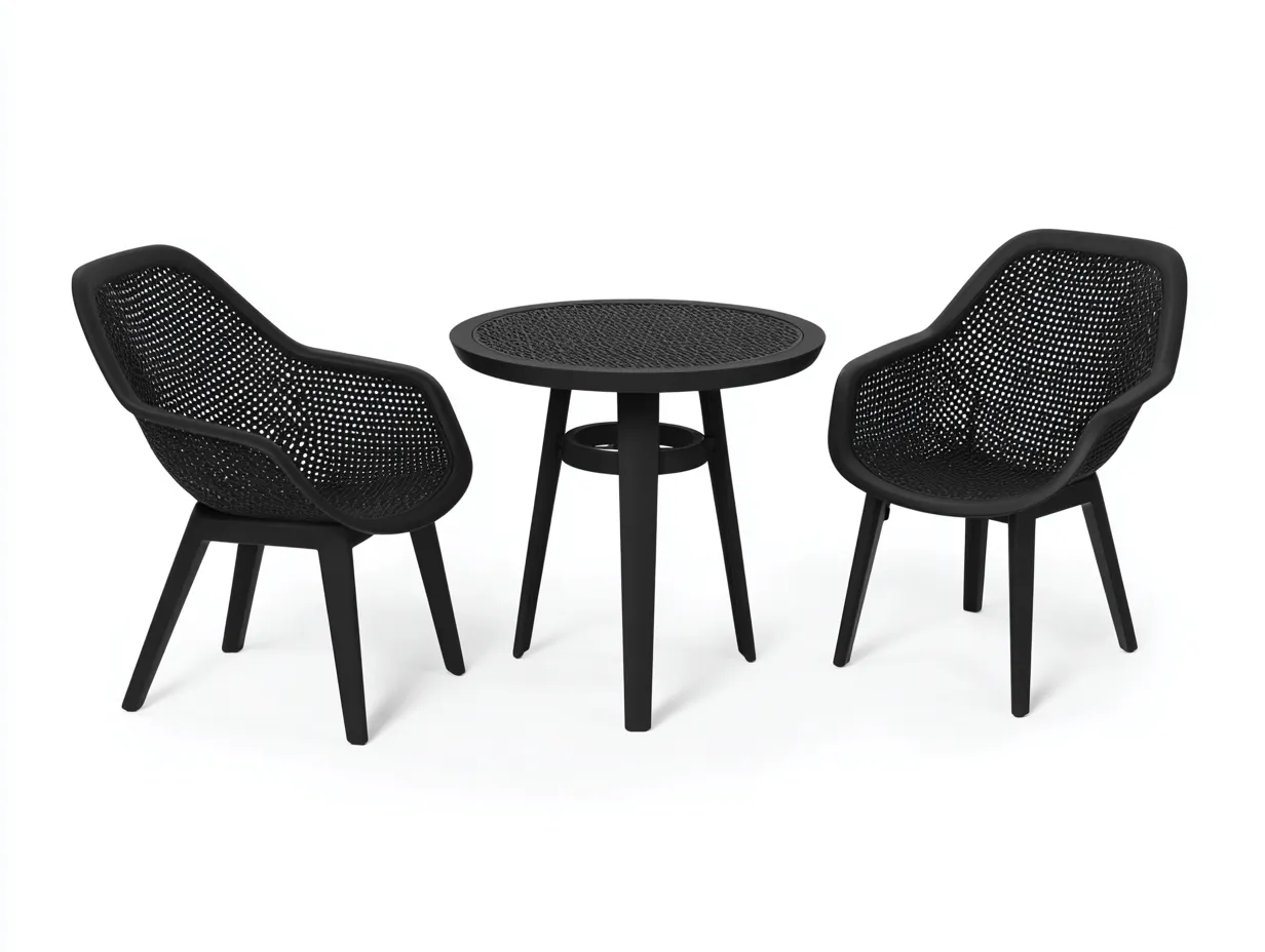Tisch- und Stuhlset Kunststoff 2 Stühle Ø70x75 cm - Schwarz - rundes Outdoor-Set