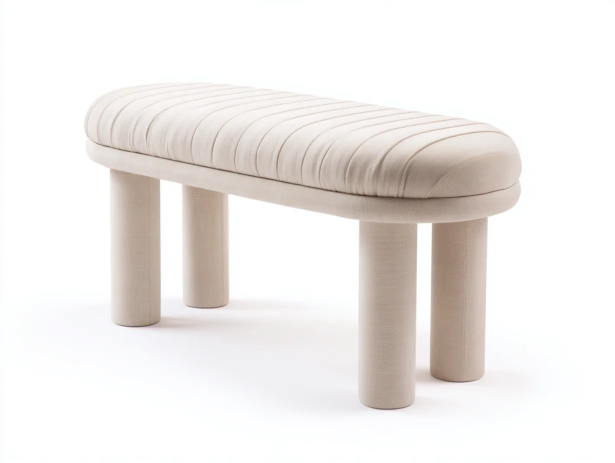 Bank Stoff 122x43x48 cm - beige gerippt - zylindrische Beine für Schlafzimmer