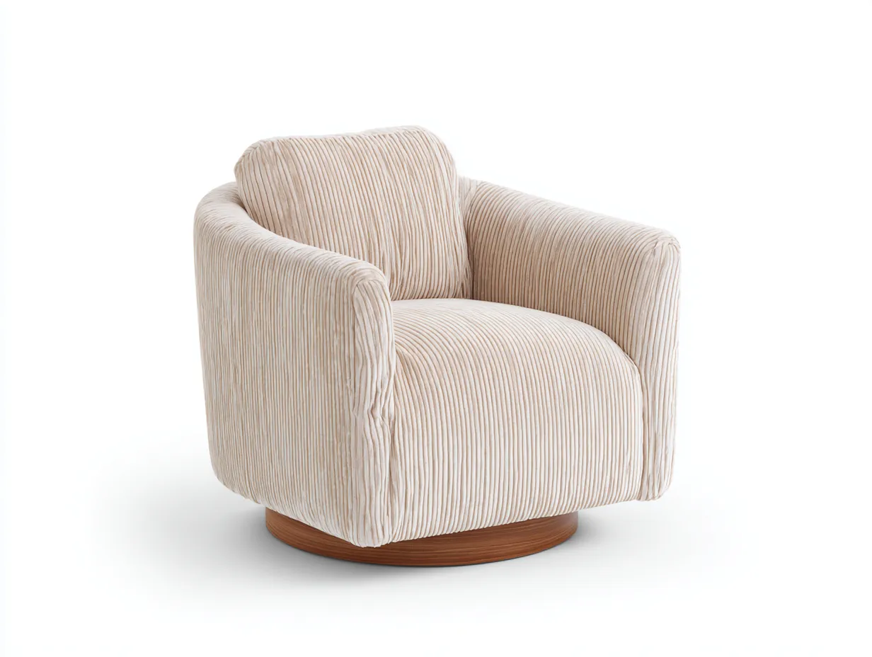 Sessel Cordstoff 86x88x82 cm - cremebeige - Drehsessel mit Holzsockel