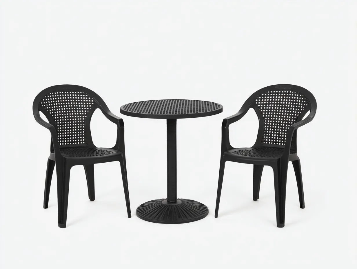 Tisch- und Stuhlset Kunststoff 2 Armstühle Ø70x75 cm - Schwarz - runder Gartentisch