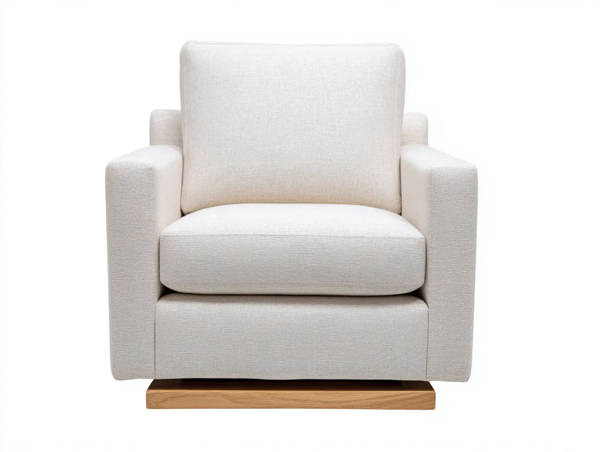 Sessel Webstoff 90x91x92 cm - naturweiß mit Holzbasis - Wohnzimmer Drehsessel