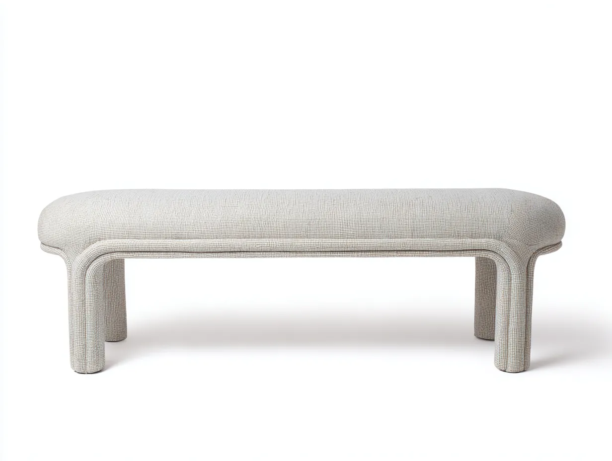 Bank Stoff 128x44x46 cm - beige mit Rundbeinen - moderne Schlafzimmerbank