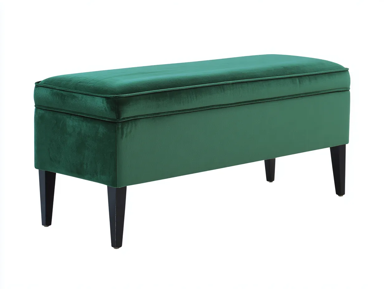 Bank Samt 118x40x46 cm - smaragdgrün mit Stauraum - Schlafzimmerbank