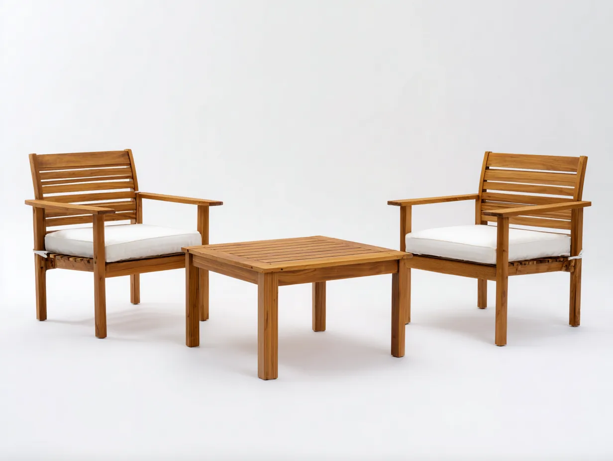 Tisch- und Stuhlset Holz 2 Gartensessel 85x85x46 cm - Braun und Weiß - mit Lattentisch