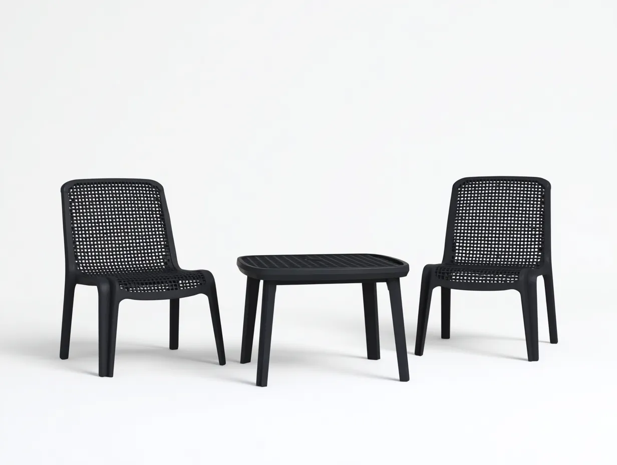 Tisch- und Stuhlset Kunststoff 2 Stühle 90x55x76 cm - Schwarz - rechteckiger Outdoortisch