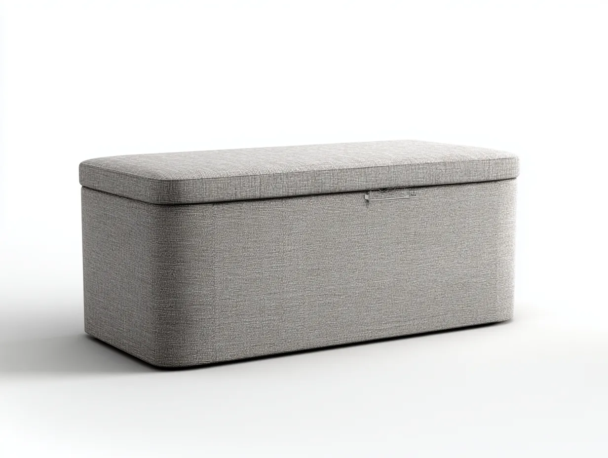 Bank mit Stauraum 120x45x46 cm - grauer Stoff - Schlafzimmerbank mit schwarzem Sockel