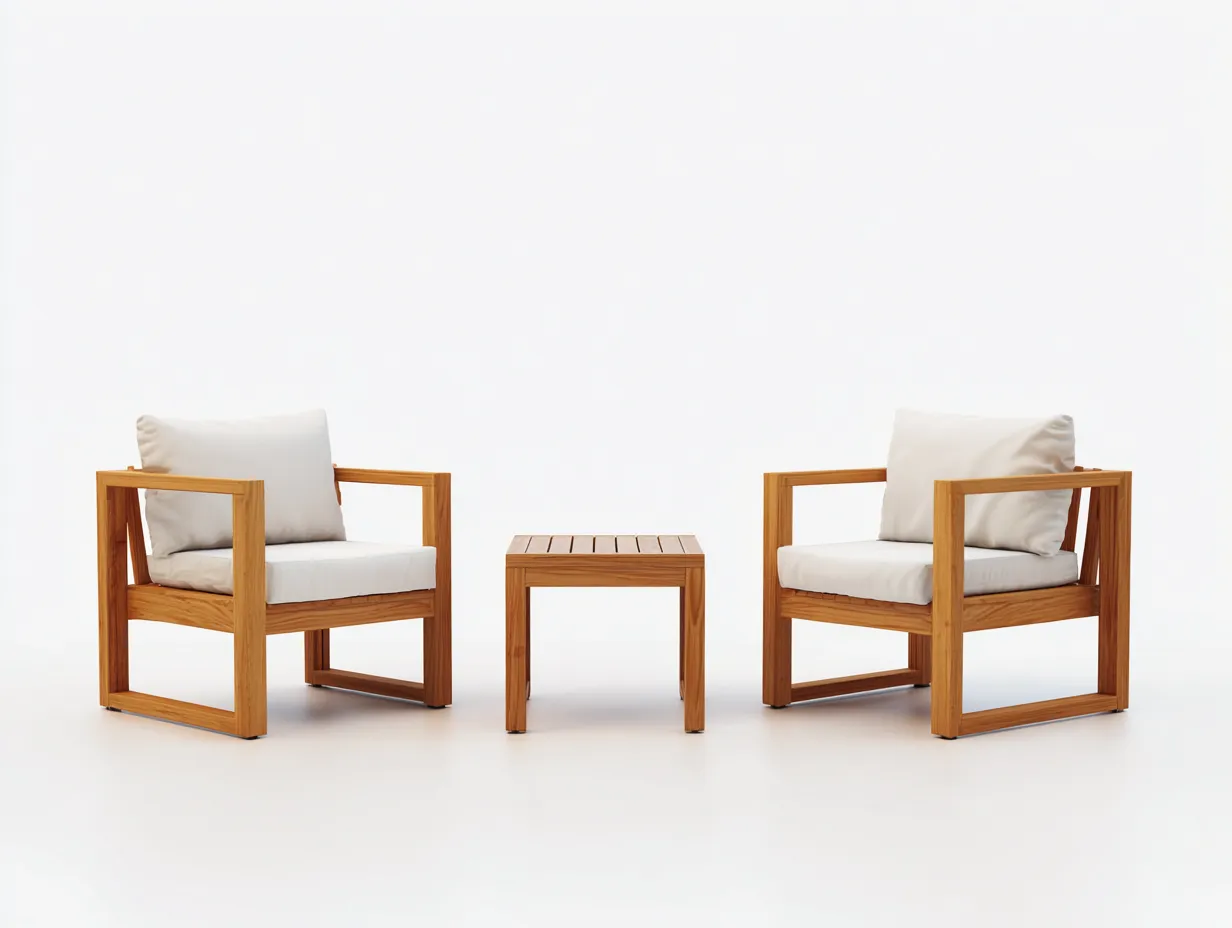 Tisch- und Stuhlset Holz 2 Sessel 58x58x44 cm - Braun und Weiß - kompaktes Outdoor-Set