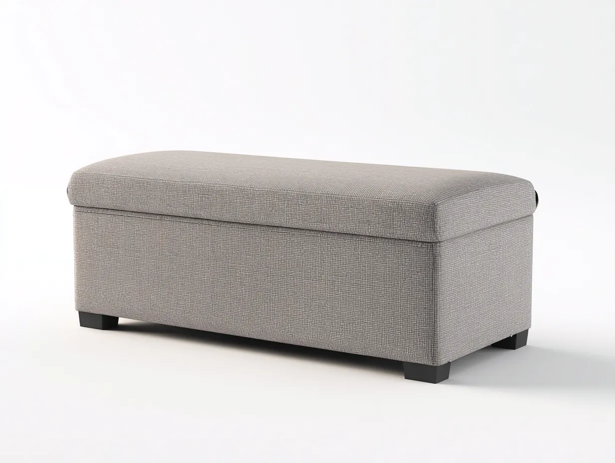Bank mit Stauraum 122x46x47 cm - grauer Webstoff - Bettbank mit Griffmulde