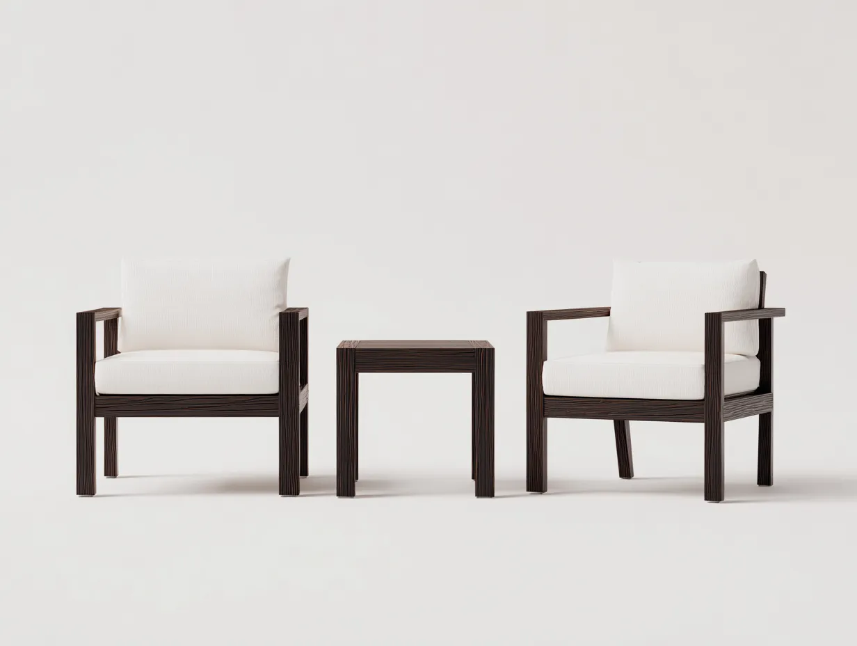 Tisch- und Stuhlset Holz 2 Armsessel 60x60x46 cm - Schwarz und Weiß - modernes Gartenset