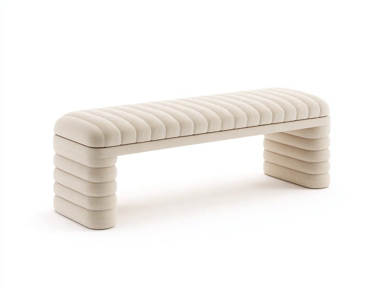 Bank Stoff 125x42x46 cm - creme mit Rippenpolsterung - gepolstert für Schlafzimmer