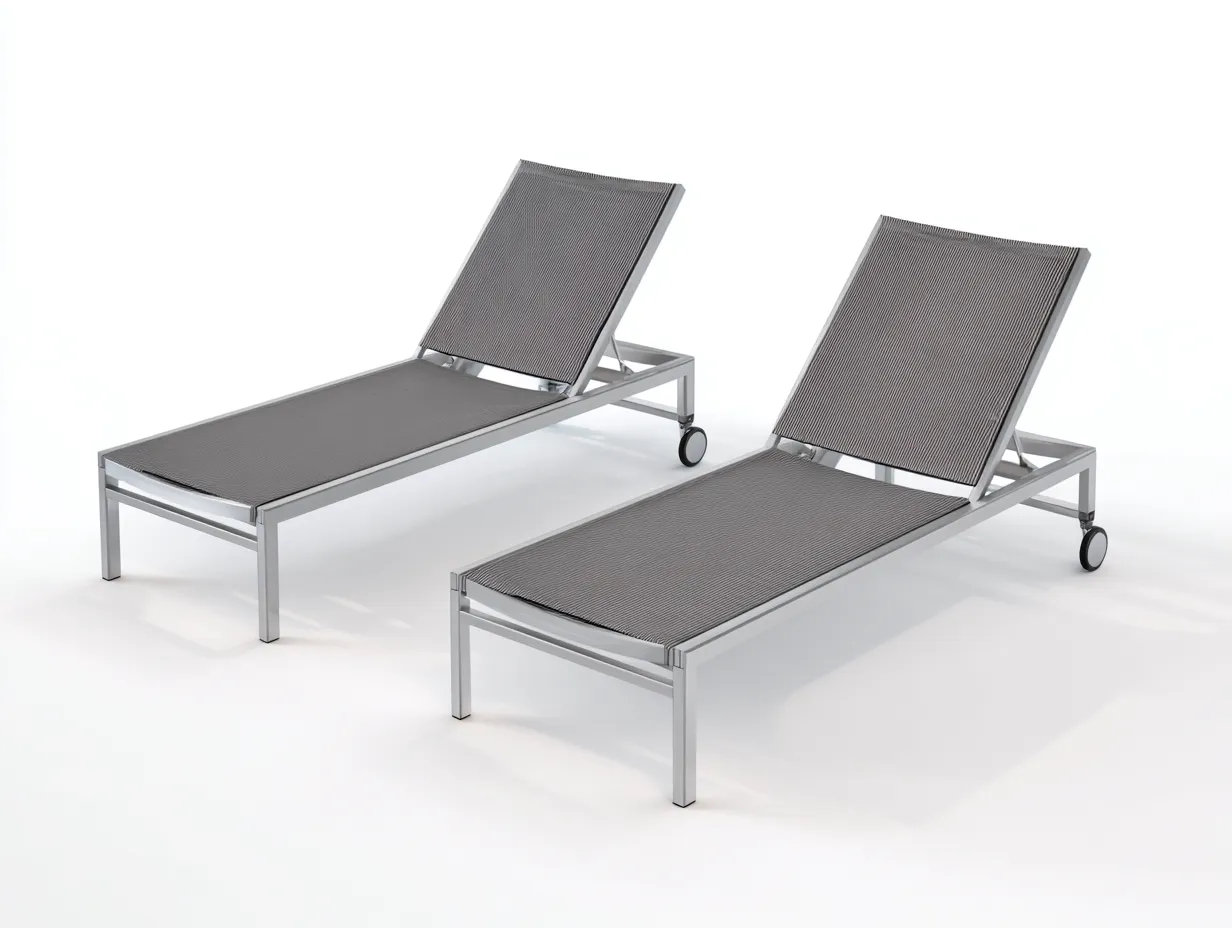 Liegestuhl 2 Stück aus Metall und Textilgewebe 199 x 66 x 86 cm - grau und silber - verstellbar mit Rollen für außen
