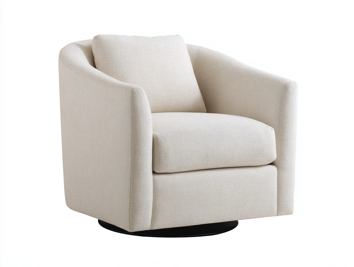 Sessel Leinenoptik 90x92x91 cm - creme - Drehsessel mit schwarzem Rundfuß