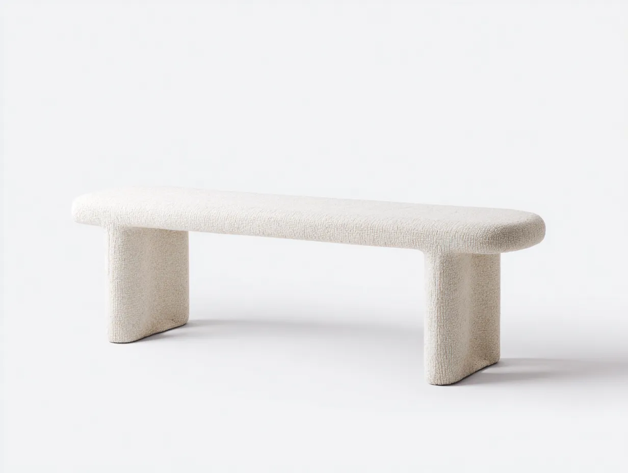 Bank Bouclé 130x41x45 cm - naturweiß - minimalistische Polsterbank für Schlafzimmer