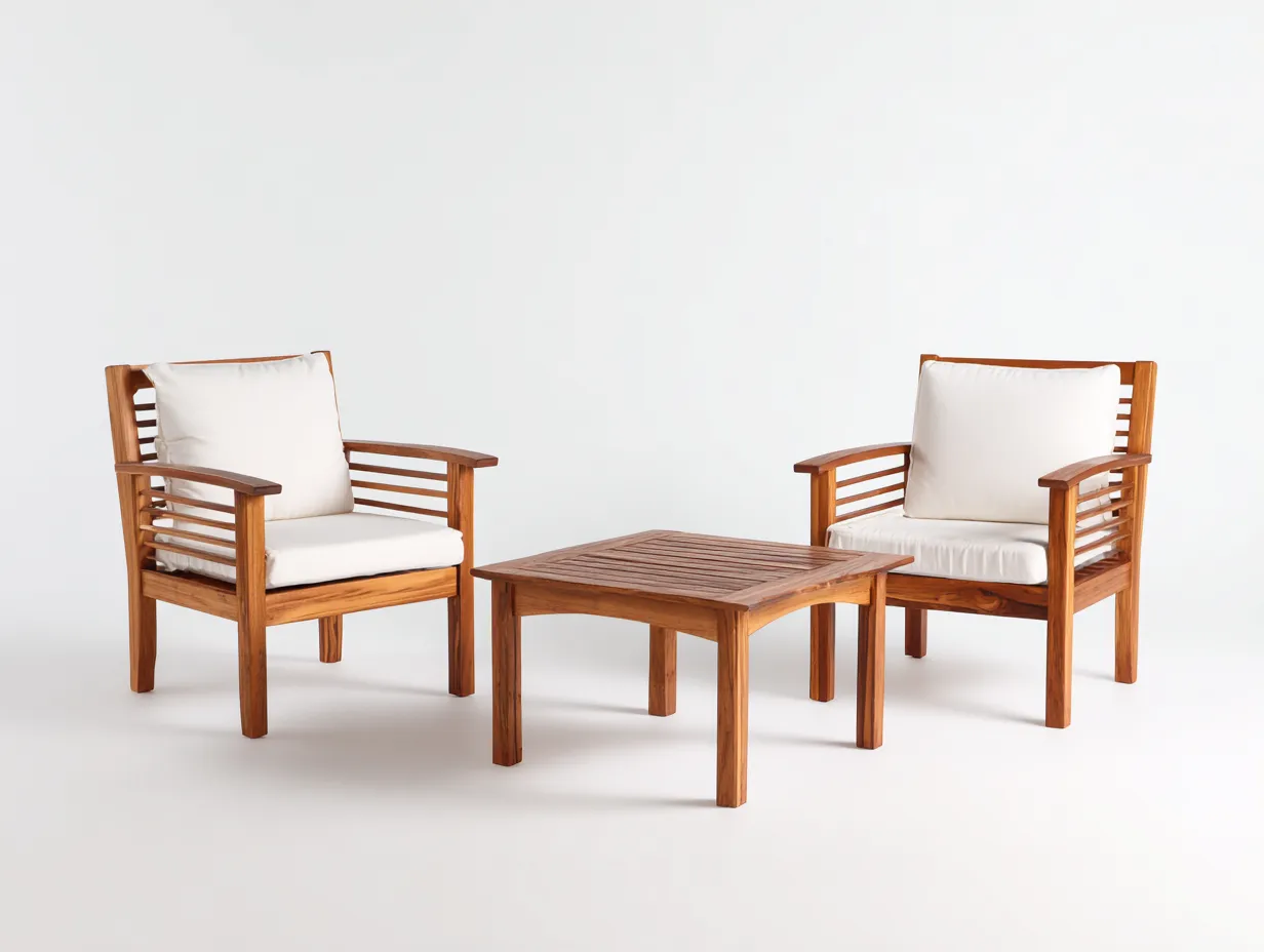 Tisch- und Stuhlset Holz 2 Sessel 75x75x45 cm - Braun und Weiß - Outdoor-Lounge