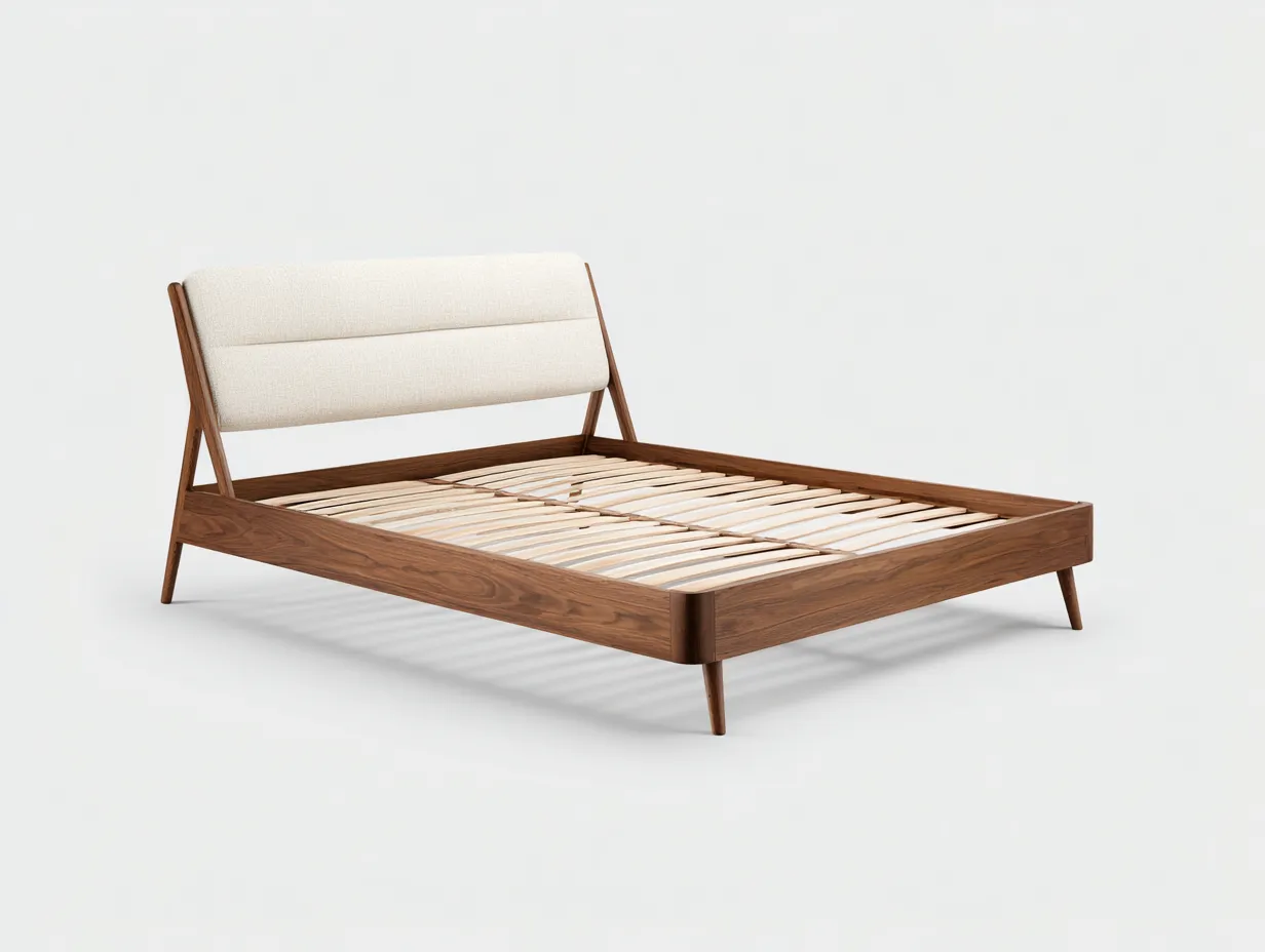 Doppelbett Holz Stoff 200x180x92 cm - Braun und Beige - gepolstertes Kopfteil