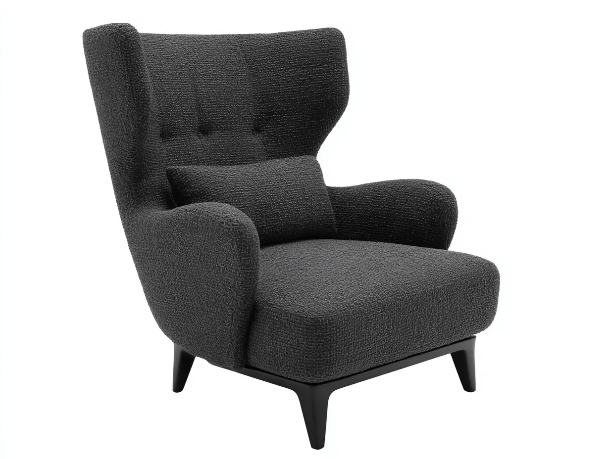 Sessel Bouclé 86x91x104 cm - anthrazit - Ohrensessel mit schwarzem Gestell
