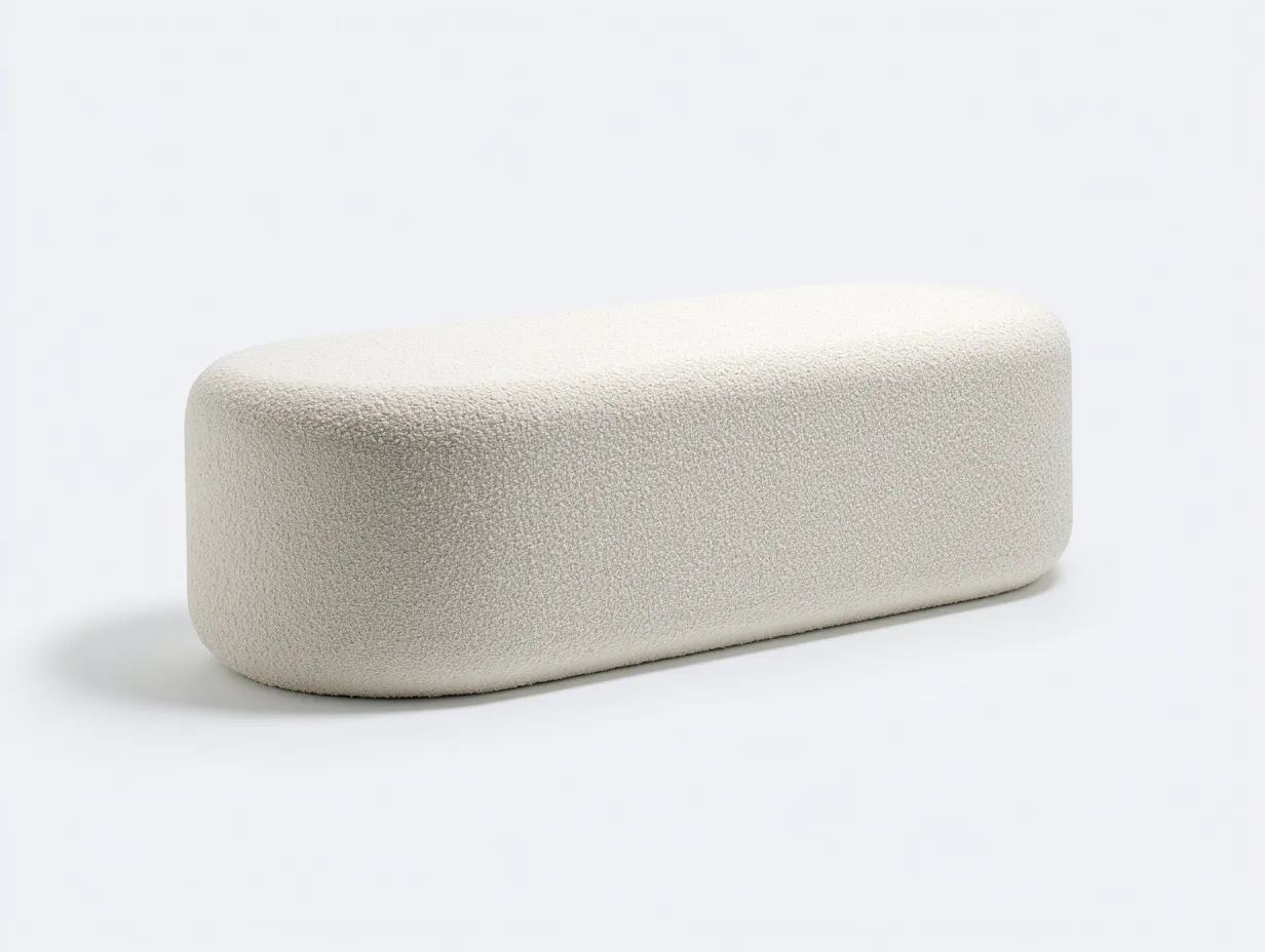 Bank Bouclé 120x45x42 cm - naturweiß - runde Schlafzimmerbank