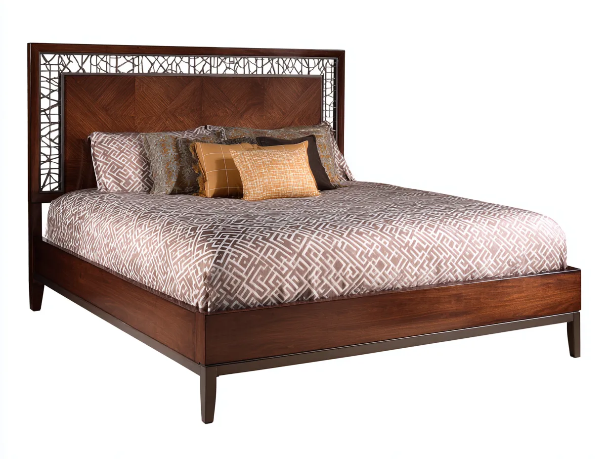 Doppelbett Holz Metall 200x180x125 cm - Braun und Schwarz - dekoratives Kopfteil