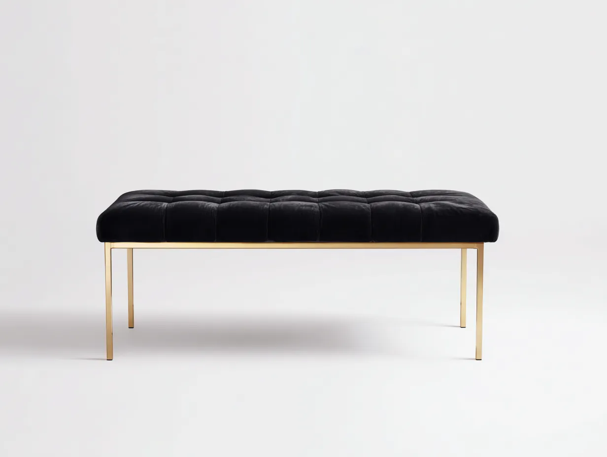 Bank Samt 125x42x46 cm - schwarz mit Goldgestell - gepolstert für Schlafzimmer