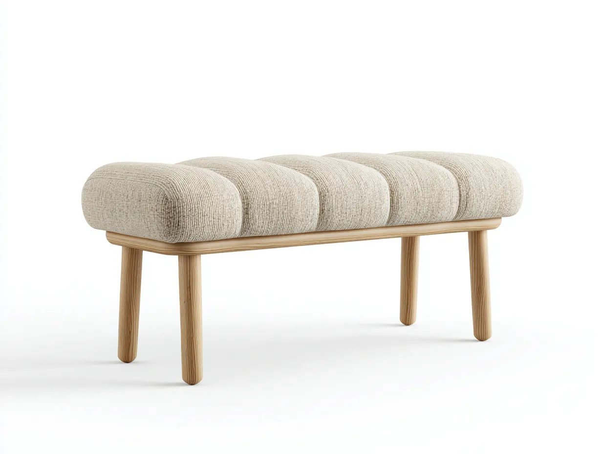Bank Bouclé 120x42x48 cm - beige mit Holzgestell - gepolstert für Schlafzimmer