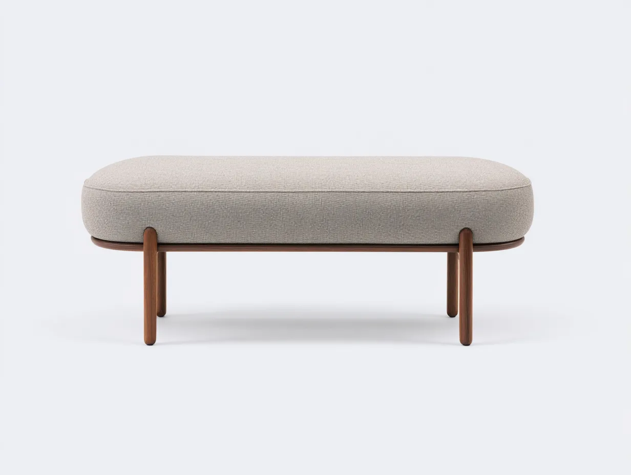 Bank Stoff 124x43x45 cm - beige mit Holzrahmen - moderne Schlafzimmerbank