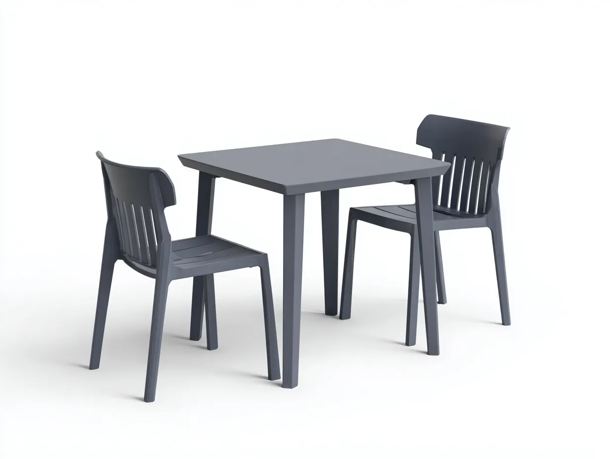 Tisch- und Stuhlset Kunststoff 2 Stühle 80x80x74 cm - Grau - quadratischer Outdoortisch