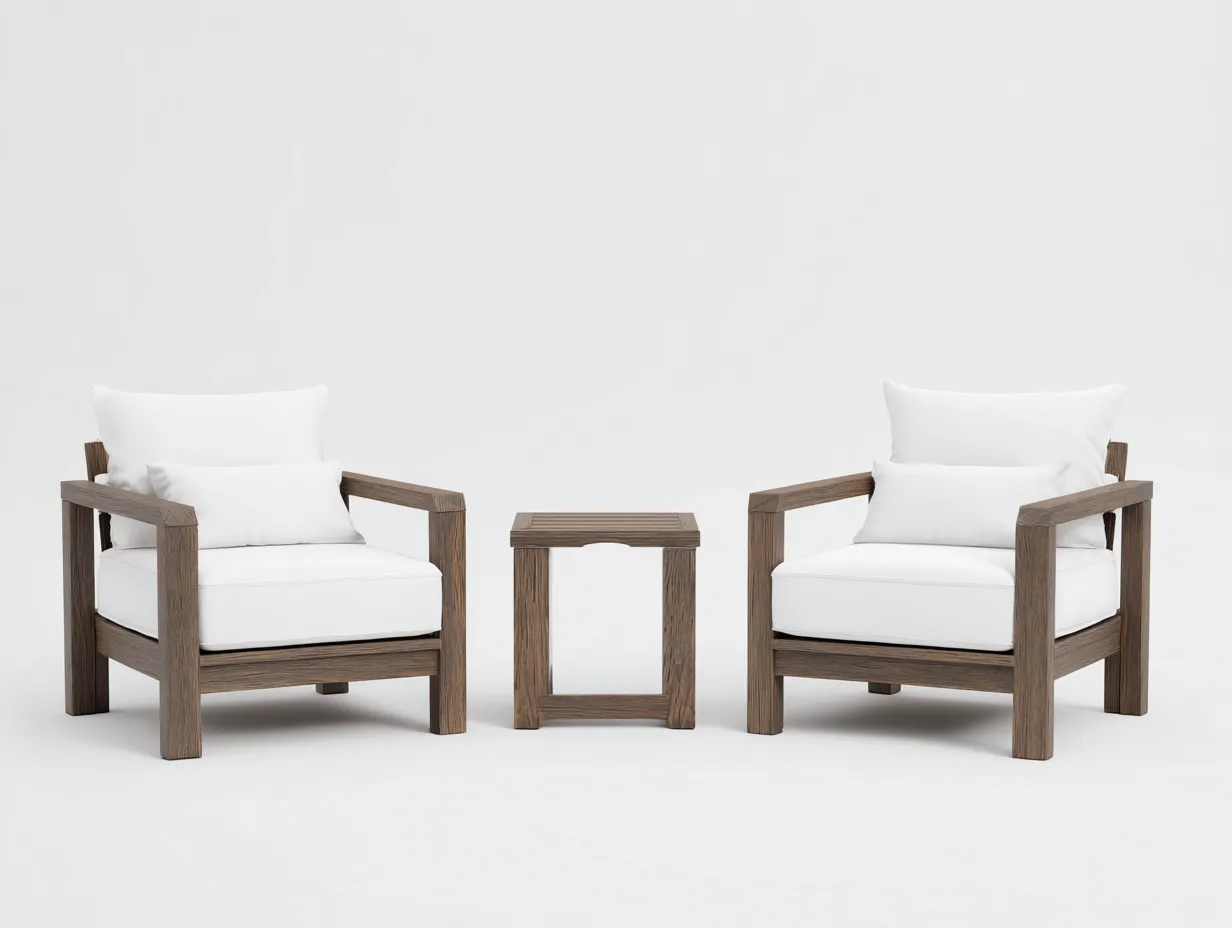 Tisch- und Stuhlset Holz 2 Sessel 52x52x48 cm - Grau und Weiß - kompaktes Outdoor-Set