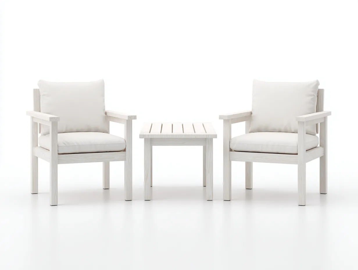 Tisch- und Stuhlset Holz 2 Sessel 65x65x45 cm - Weiß - Outdoor-Lounge